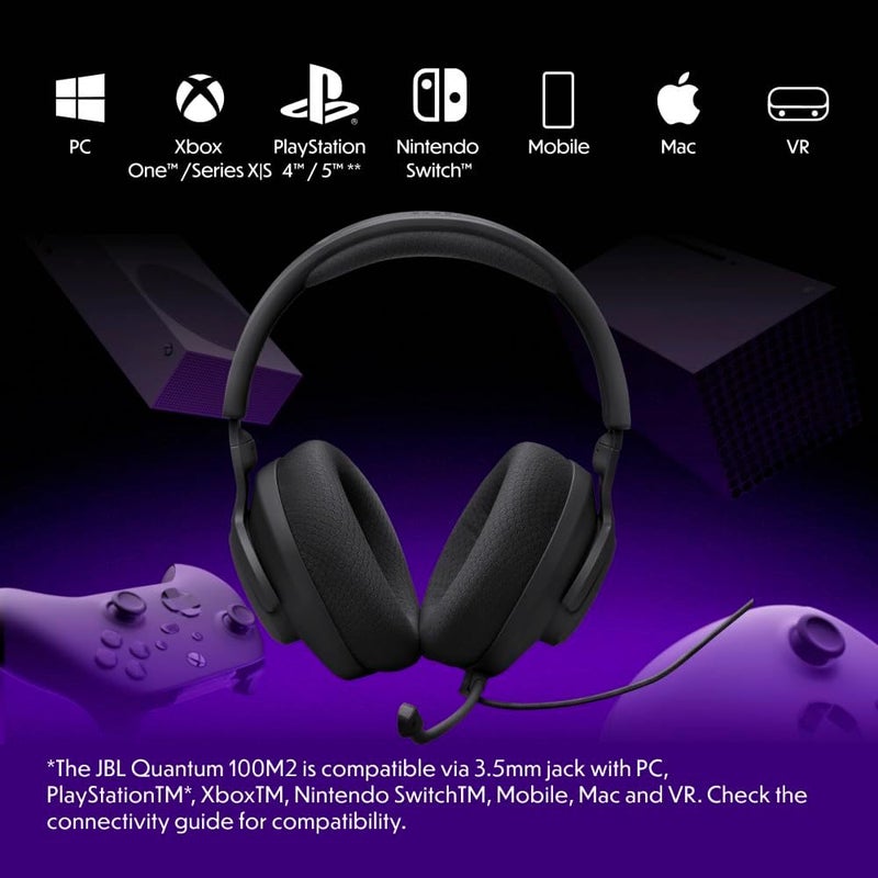 JBL Quantum 100M2 - سماعة ألعاب سلكية فوق الأذن مع ميكروفون قابل للفصل وخيار كتم الصوت وسماعات أذن مغطاة بالقماش من ذاكرة الفوم، متوافقة مع جميع المنصات (أسود) - Image 2